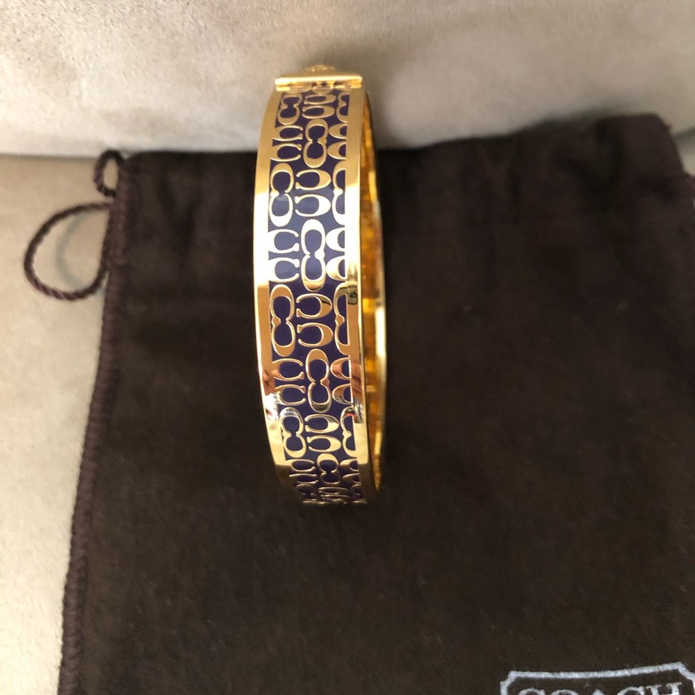 Coach Gold and Navy Signature Cuff Bracelet - Picture 2 of 6